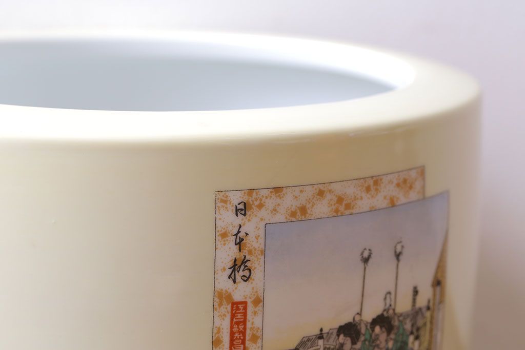 アンティーク雑貨　ノリタケ・則武(日陶)　「東海道五十三次」和の雰囲気漂う火鉢(手あぶり、鉢カバー、傘立て)(3)
