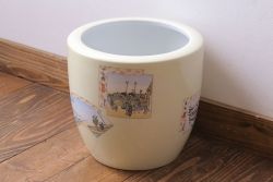 アンティーク雑貨　ノリタケ・則武(日陶)　「東海道五十三次」和の雰囲気漂う火鉢(手あぶり、鉢カバー、傘立て、ディスプレイ)(R-028178)