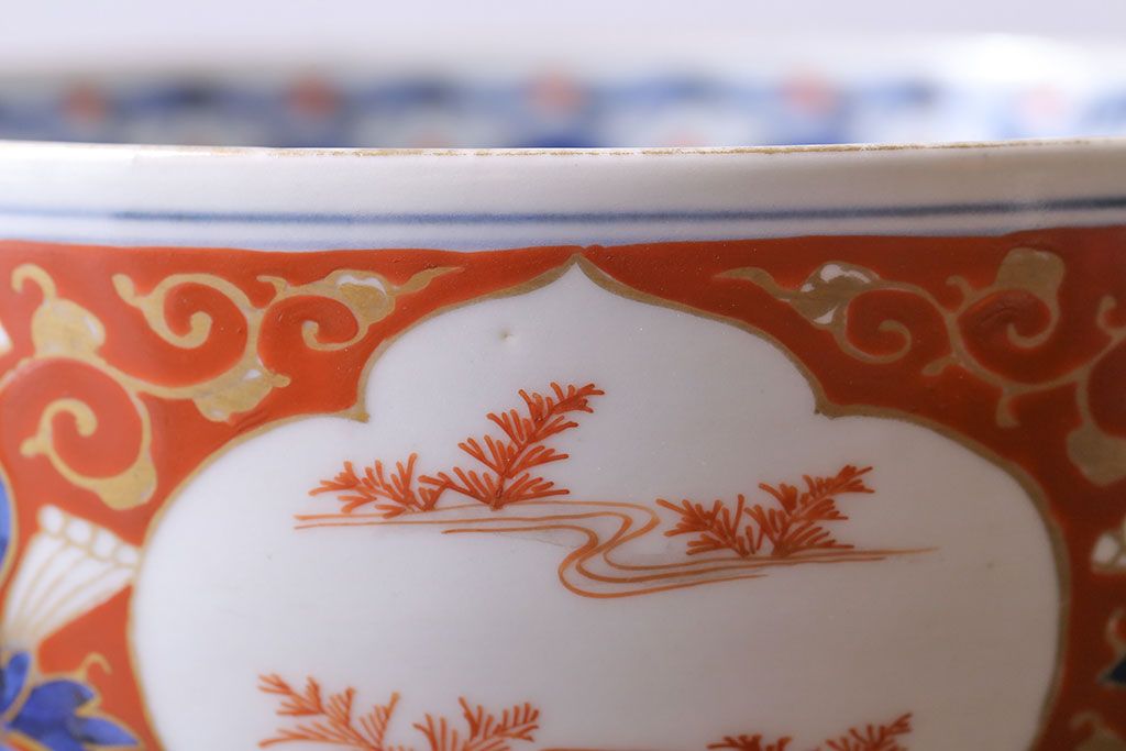 江戸期　大明成化年製　古伊万里　赤絵南蛮図染付　蓋茶碗(2)