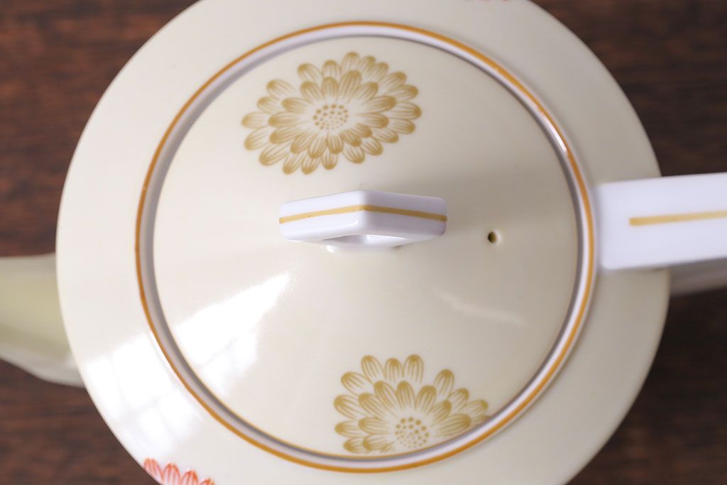 アンティーク雑貨　オールドノリタケ(Noritake、則武、日陶)　花柄と角ばった取っ手が可愛らしいレトロなポット