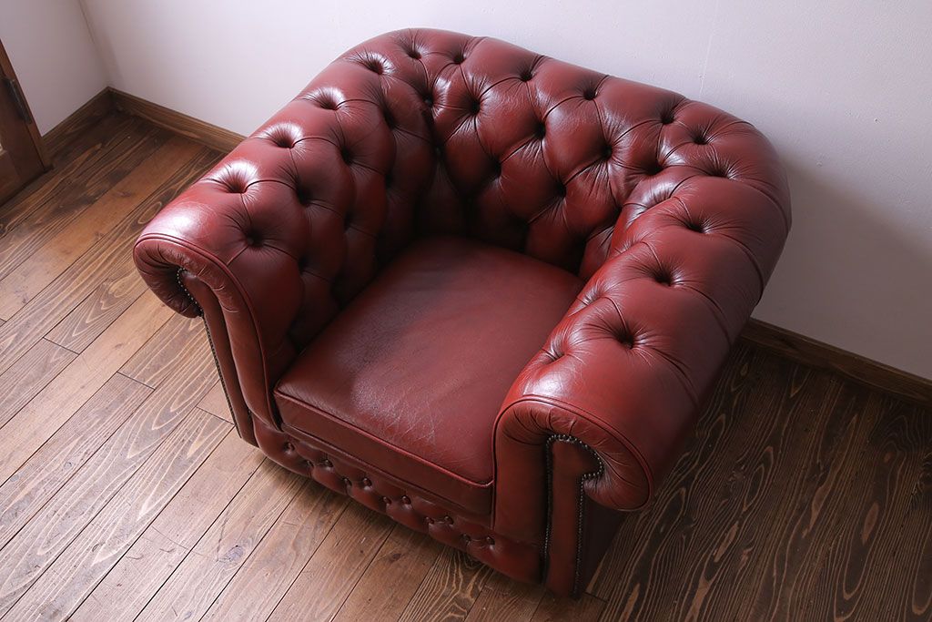 アンティーク家具 イギリス製 本革 1P ラグジュアリーなチェスター 