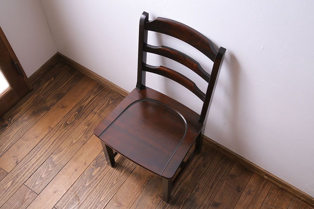 中古　北海道民芸家具　HM620　上質な作りとシンプルなデザインが魅力のラダーバックチェア(椅子、板座チェア、ダイニングチェア)(2)