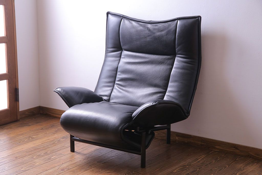 中古　Cassina(カッシーナ)　VERANDA(ヴェランダ) 黒革　1Pソファ(定価約80万円)