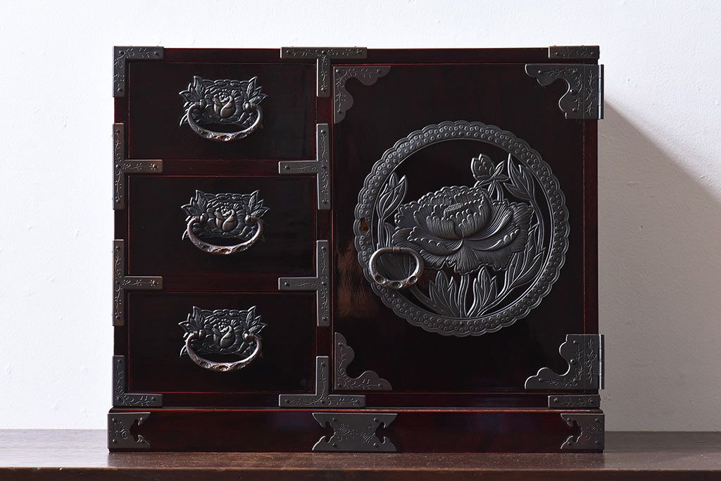 中古美品　欅産業　KM-12D　仙台民芸小箪笥(帳箱、船箪笥、舟型三つ抽箪笥)