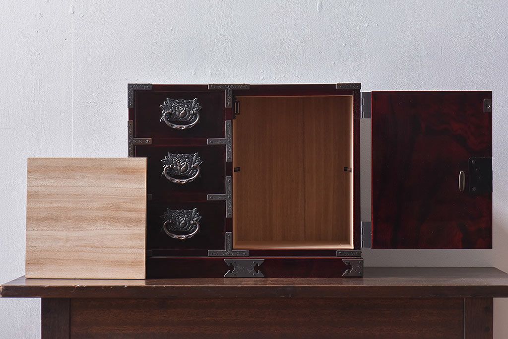 中古美品　欅産業　KM-12D　仙台民芸小箪笥(帳箱、船箪笥、舟型三つ抽箪笥)