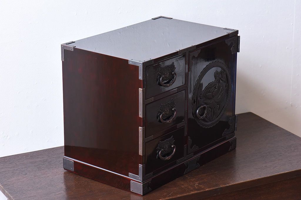 中古美品　欅産業　KM-12D　仙台民芸小箪笥(帳箱、船箪笥、舟型三つ抽箪笥)