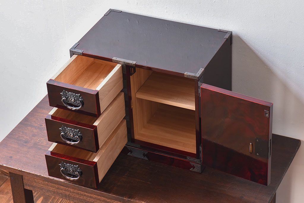 中古美品　欅産業　KM-12D　仙台民芸小箪笥(帳箱、船箪笥、舟型三つ抽箪笥)