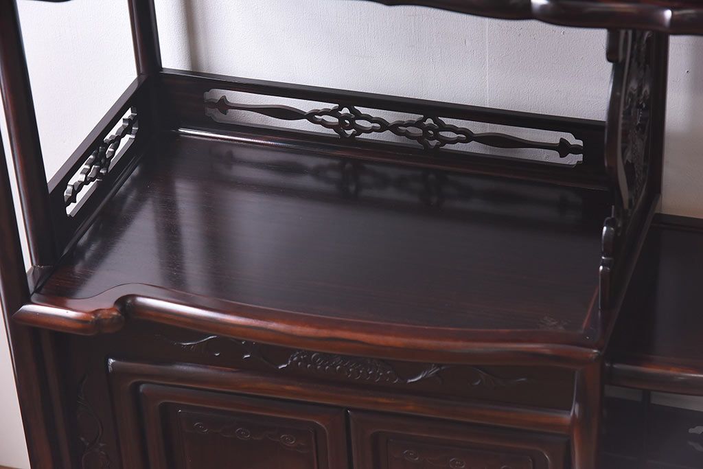 アンティーク家具 黒檀無垢材使用! 高級感と気品漂う飾り棚(茶棚 アンティーク家具 黒檀無垢材使用! 高級感と気品漂う飾り棚(茶棚