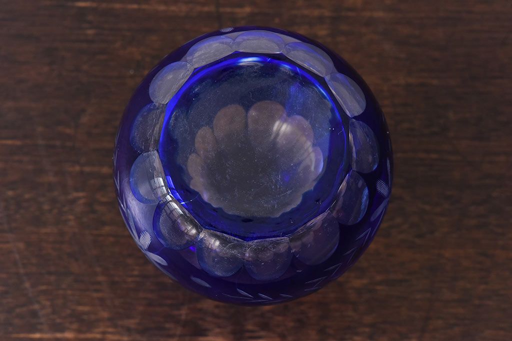 アンティーク雑貨　昭和期　青切子　上品なガラスの水差し&コップセット