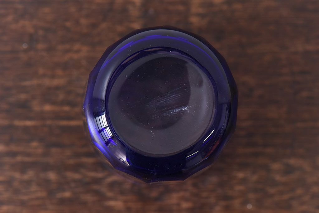 アンティーク雑貨　昭和期　青切子　上品なガラスの水差し&コップセット
