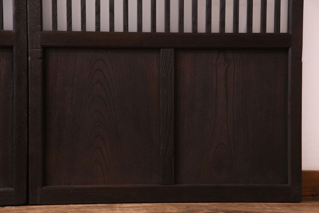 和製アンティーク　特注品　和モダンな雰囲気漂う総栗材の格子戸(ガラス戸、引き戸)2枚セット