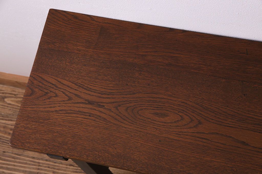 レトロ家具　昭和レトロ　ナラ材・ブナ材　味わいのある木味が魅力の薄型の平机(コンソールテーブル、サイドテーブル)(3)