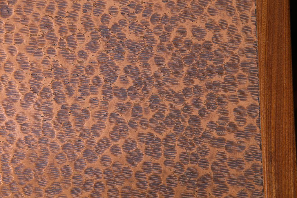 アンティーク雑貨　イギリスビンテージ　チーク材　銅製の天板が個性的なネストテーブル(サイドテーブル、カフェテーブル、花台)