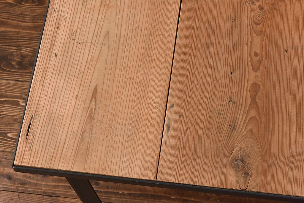 ラフジュ工房オリジナル　天板無塗装のダイニングテーブル(作業台、鉄脚テーブル)