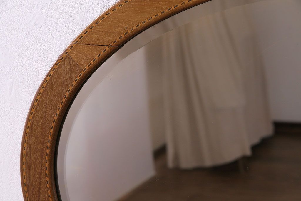 アンティーク雑貨　昭和レトロ　象嵌入り　あたたかな印象の壁掛けミラー(鏡)