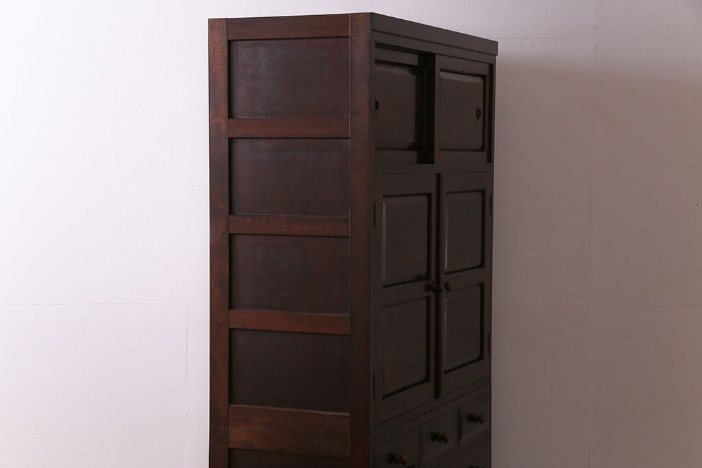 中古美品　松本民芸家具　直線的なデザインが美しいD型和タンス(箪笥、チェスト)(定価約54万円)