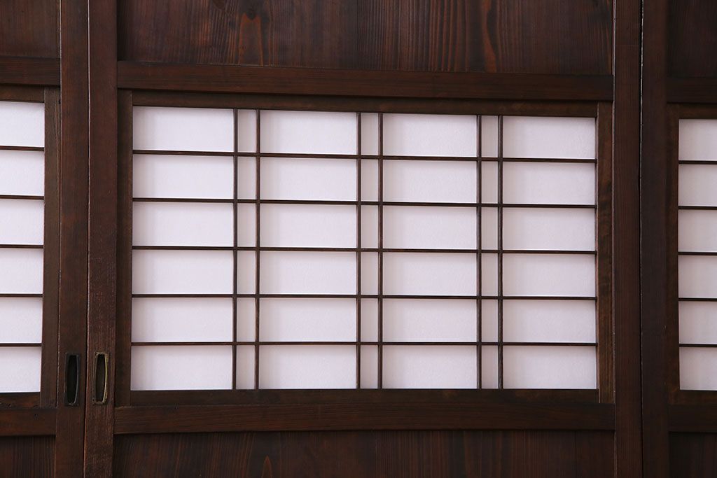 昭和初期　美品　杉材　味わい深い風合いが魅力の障子戸(引き戸、建具)4枚セット(2)