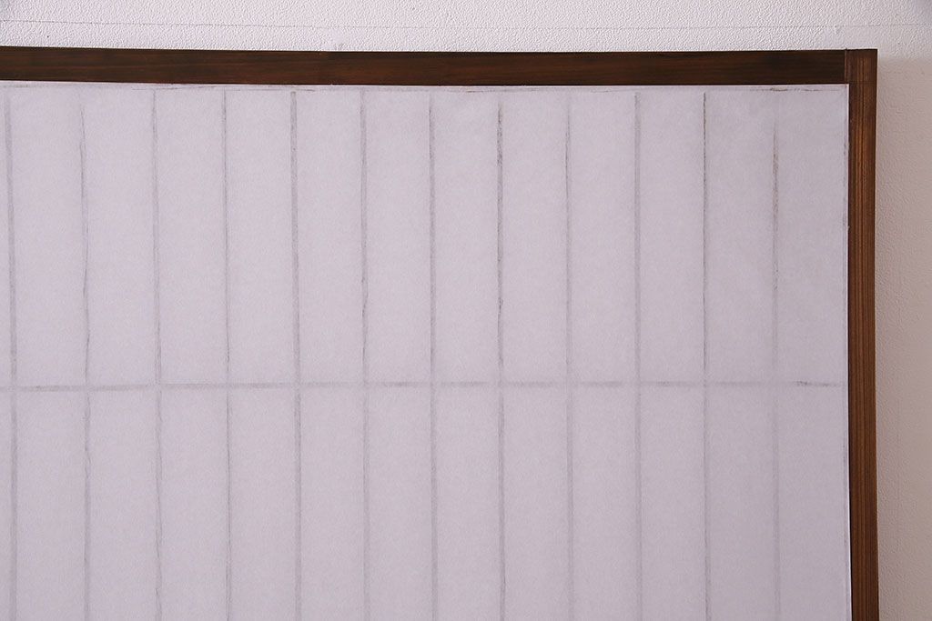 和製アンティーク　細い縦格子が美しいガラス入りの障子戸(仕切り戸、格子戸、引き戸、建具)4枚組(1)