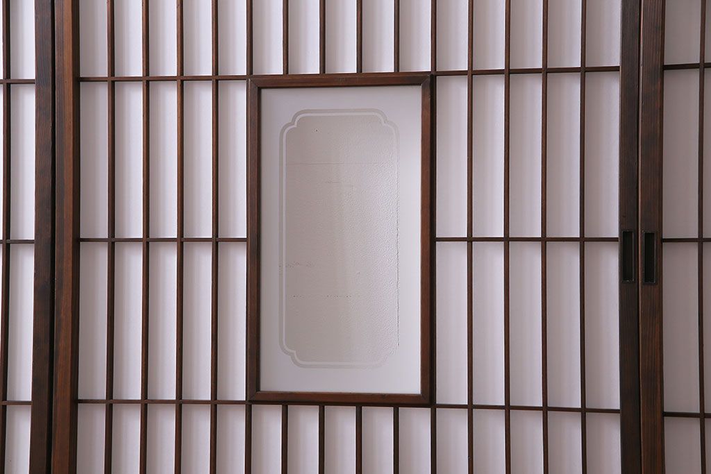 和製アンティーク　細い縦格子が美しいガラス入りの障子戸(仕切り戸、格子戸、引き戸、建具)4枚組(2)