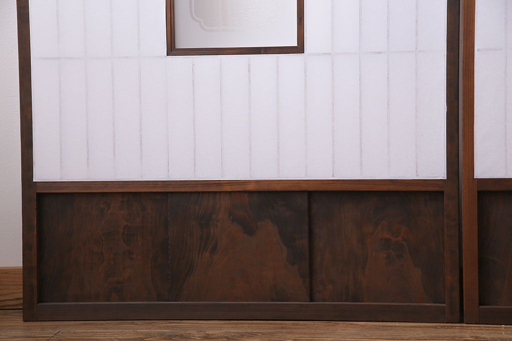 和製アンティーク　細い縦格子が美しいガラス入りの障子戸(仕切り戸、格子戸、引き戸、建具)4枚組(2)