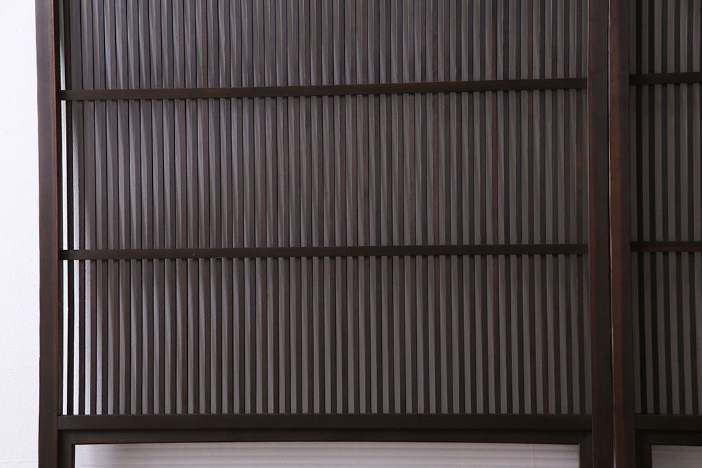 和製アンティーク　細い桟が美しい裏障子付き格子戸(建具、引き戸、ガラス帯戸)2枚組