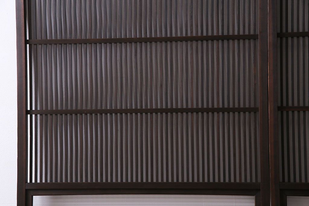 和製アンティーク　細い桟が美しい裏障子付き格子戸(建具、引き戸、ガラス帯戸)2枚組