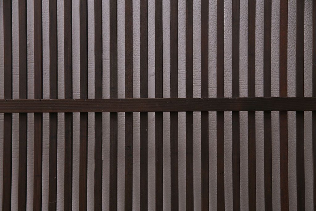 和製アンティーク　細い桟が美しい裏障子付き格子戸(建具、引き戸、ガラス帯戸)2枚組