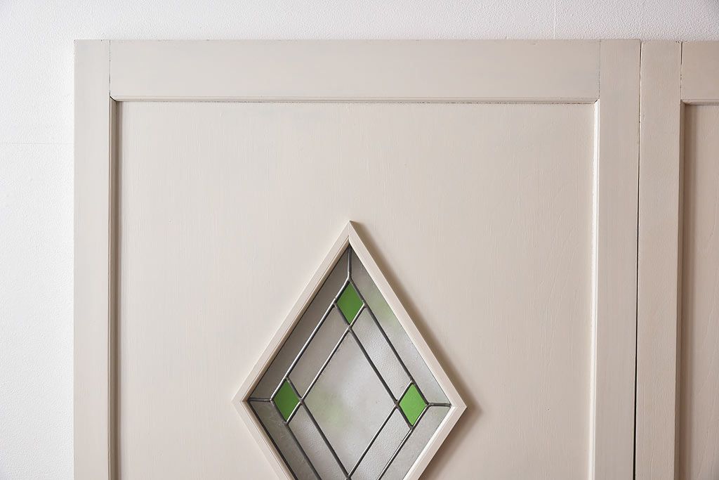 ペイント家具　ラフジュ工房オリジナルステンドグラス　結霜ガラスとステンドグラスがおしゃれな引き戸(建具)2枚セット
