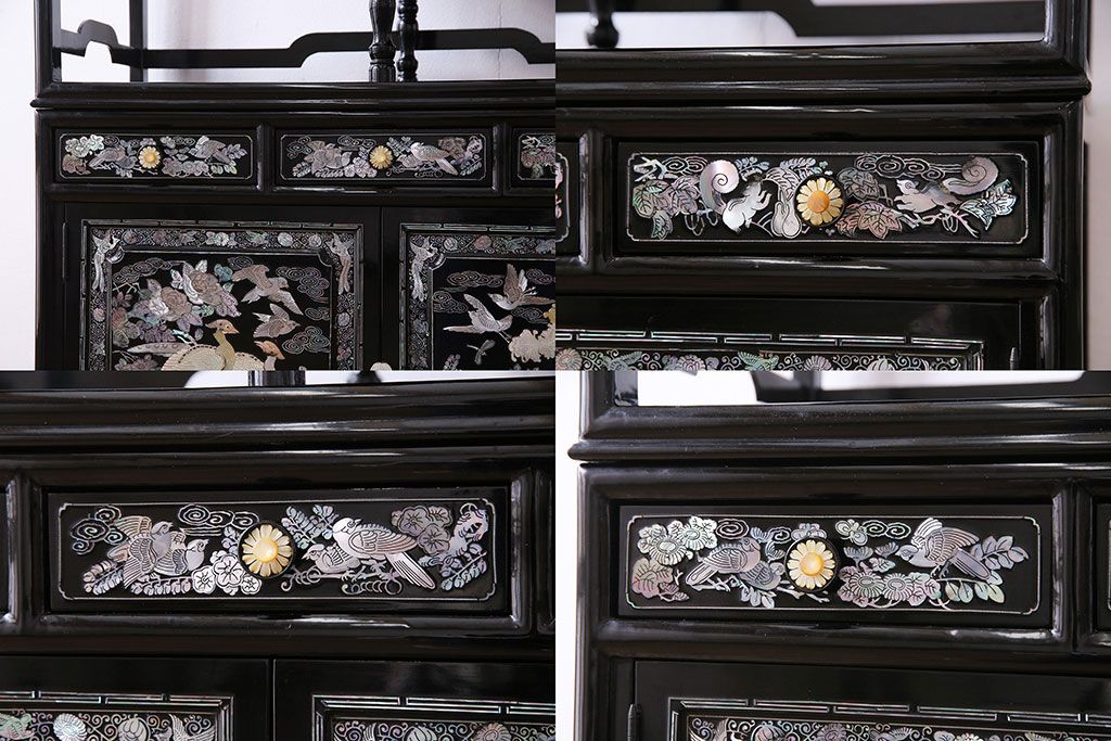 中古　韓国　螺鈿細工　高級品　華やかな重ね茶棚(飾り棚、四方棚)(定価約100万円)