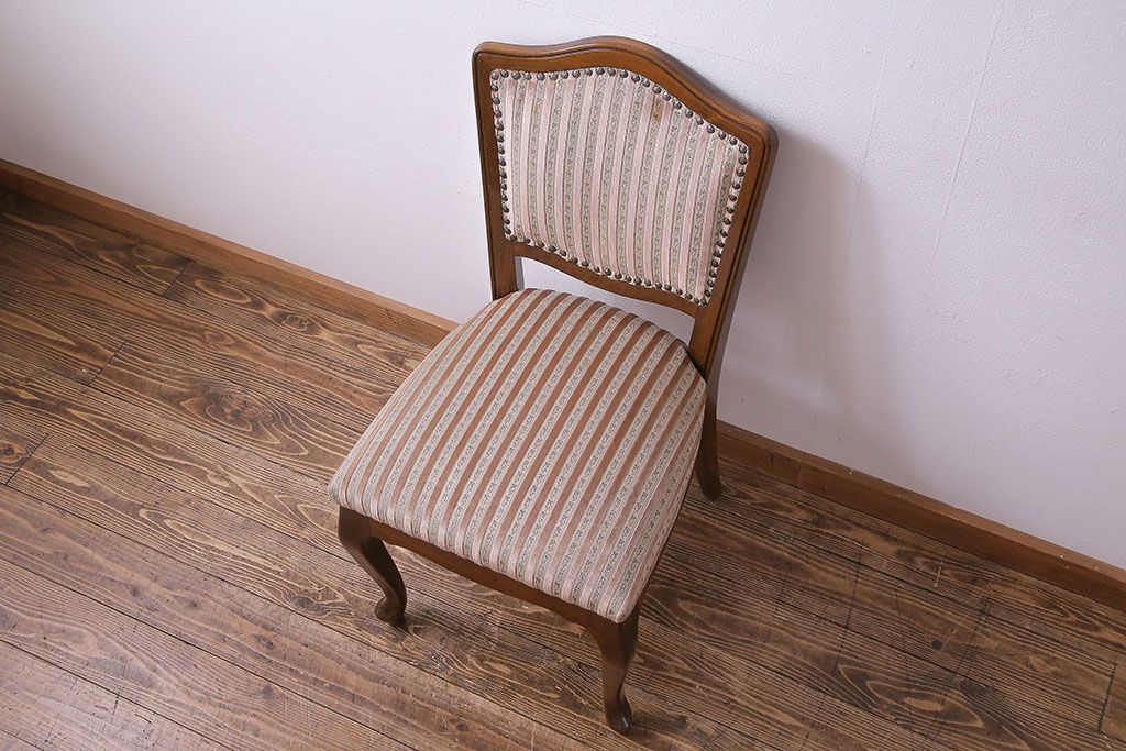 中古　イタリア家具　クラシカルなデザインの布張りダイニングチェア(椅子、ワークチェア)(1)