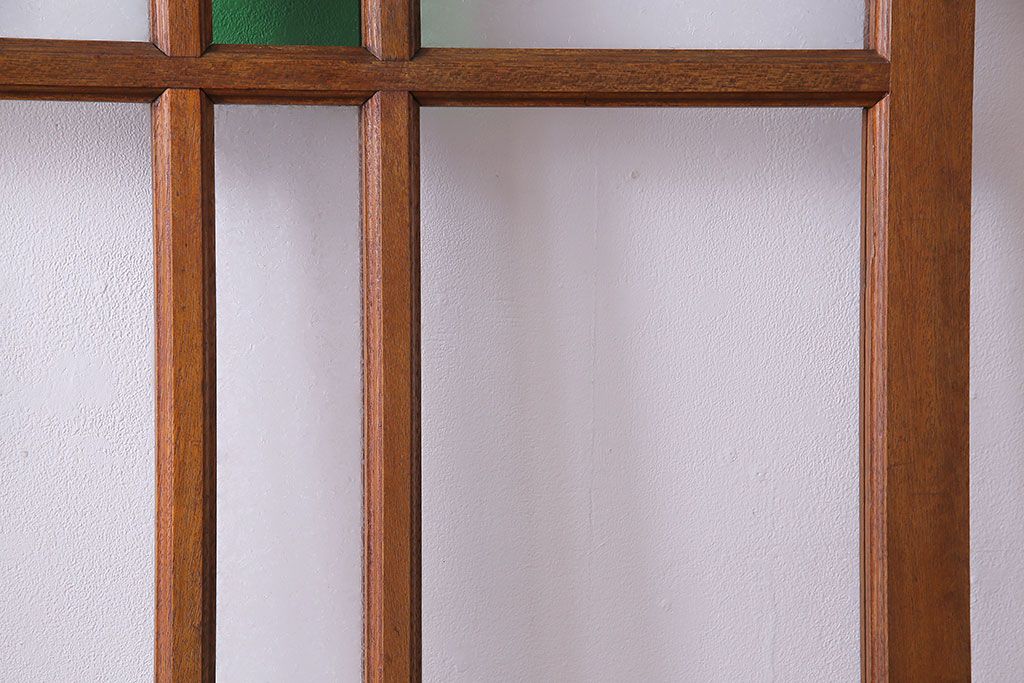 昭和中期　色ガラスと結霜ガラスが美しいシンプルなガラス戸(引き戸、建具)