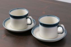 アンティーク雑貨　イギリスビンテージ　WEDGWOOD(ウェッジウッド)　BLUE PACIFIC(ブルーパシフィック)　カップ&ソーサー(洋食器、コーヒーカップ)2客セット