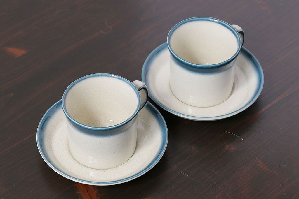 アンティーク雑貨　イギリスビンテージ　WEDGWOOD(ウェッジウッド)　BLUE PACIFIC(ブルーパシフィック)　カップ&ソーサー(洋食器、コーヒーカップ)2客セット