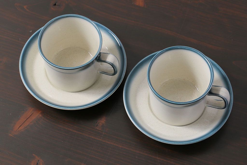 アンティーク雑貨　イギリスビンテージ　WEDGWOOD(ウェッジウッド)　BLUE PACIFIC(ブルーパシフィック)　カップ&ソーサー(洋食器、コーヒーカップ)2客セット