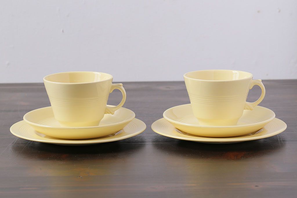 アンティーク雑貨　イギリスビンテージ　Woods ware(ウッズウエア)　Jasmine(ジャスミン)　レトロなトリオ2客セット