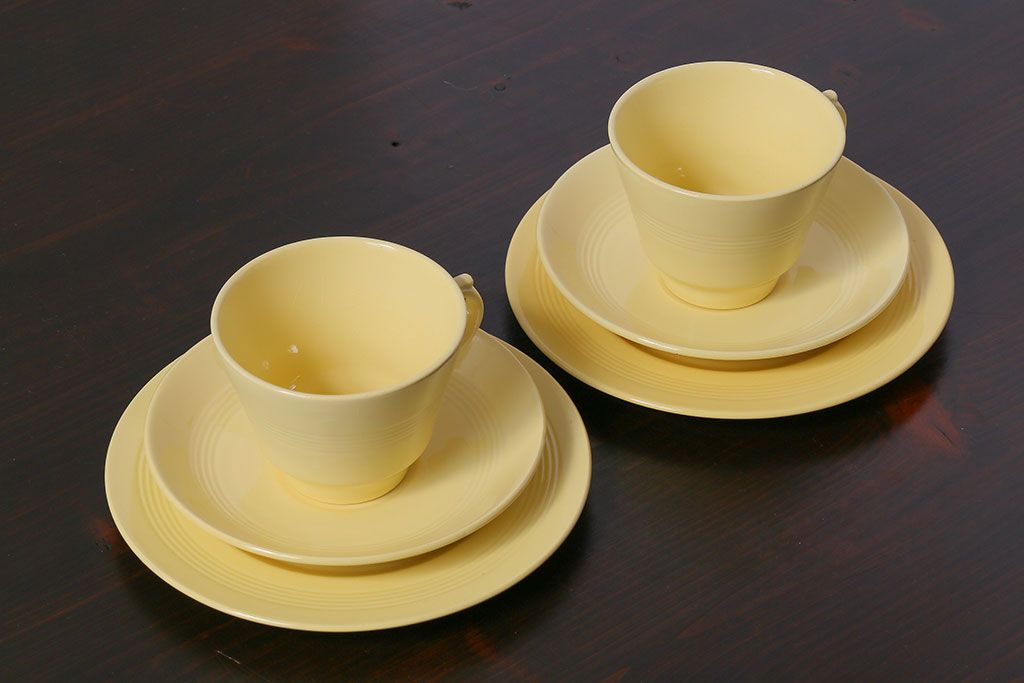 アンティーク雑貨　イギリスビンテージ　Woods ware(ウッズウエア)　Jasmine(ジャスミン)　レトロなトリオ2客セット