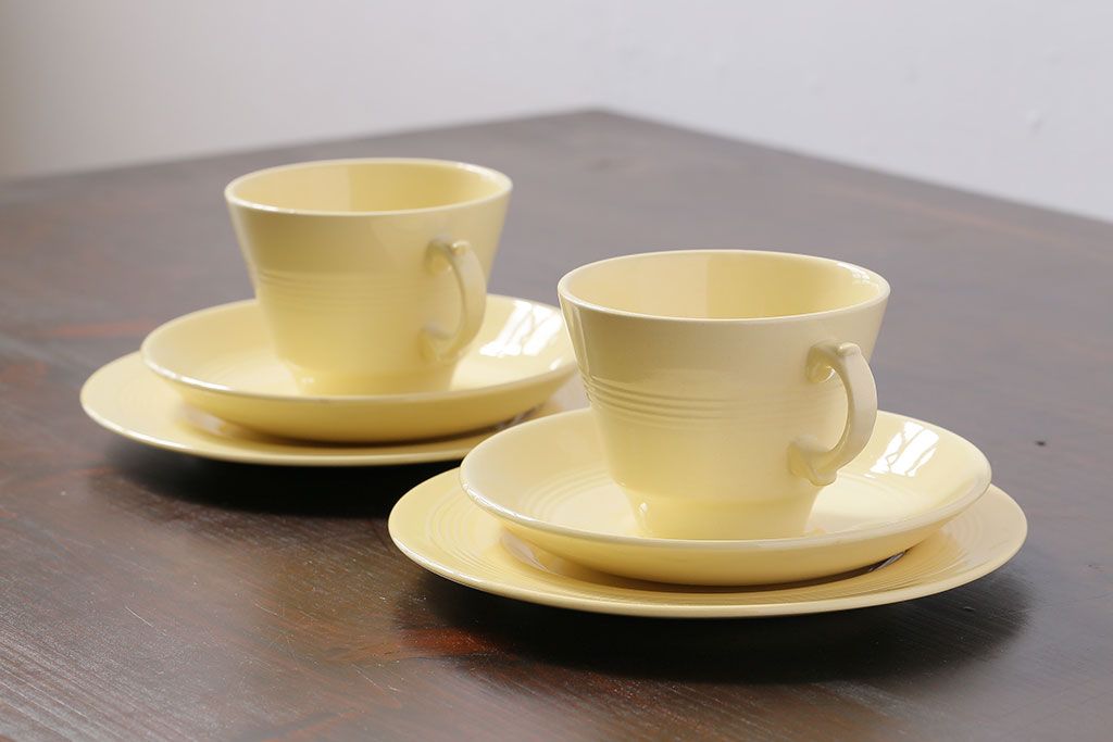 アンティーク雑貨　イギリスビンテージ　Woods ware(ウッズウエア)　Jasmine(ジャスミン)　レトロなトリオ2客セット
