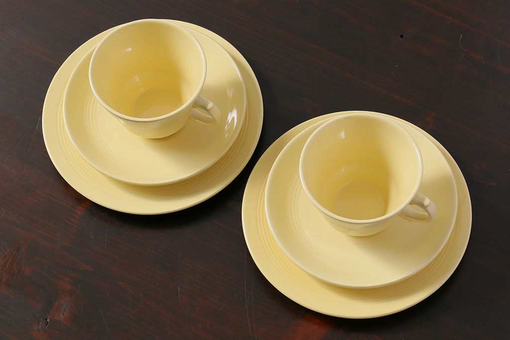 アンティーク雑貨　イギリスビンテージ　Woods ware(ウッズウエア)　Jasmine(ジャスミン)　レトロなトリオ2客セット