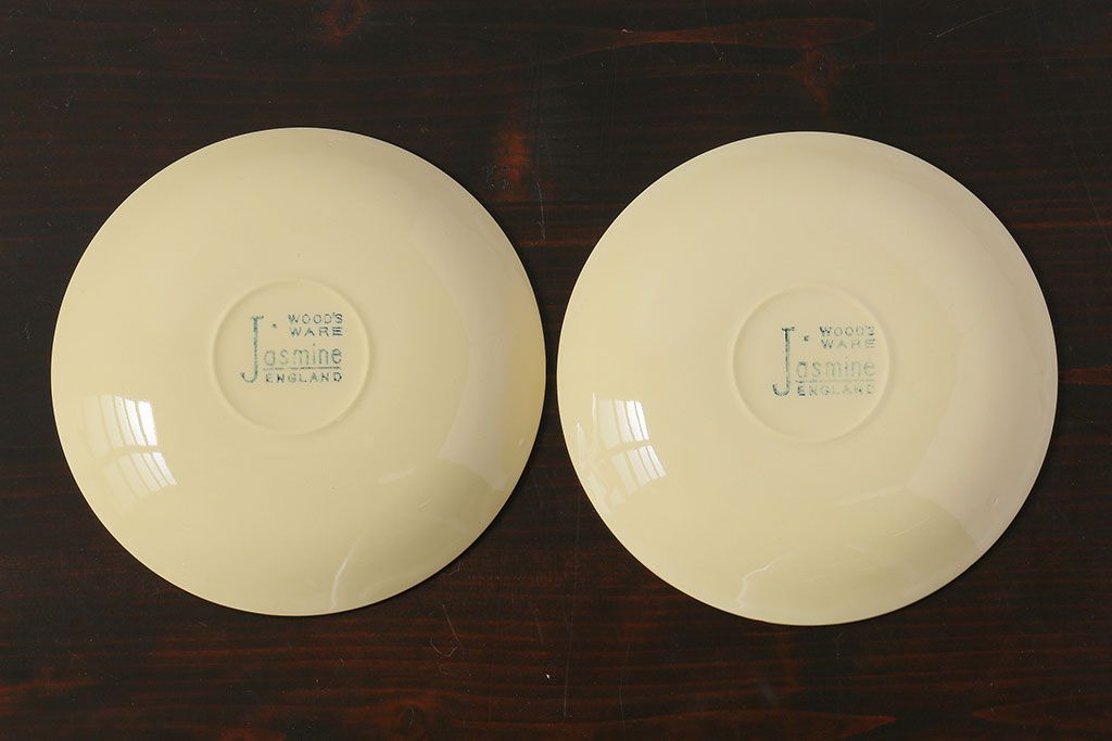 アンティーク雑貨　イギリスビンテージ　Woods ware(ウッズウエア)　Jasmine(ジャスミン)　レトロなトリオ2客セット