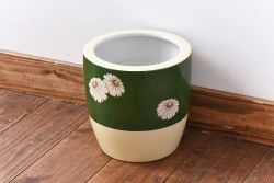 アンティーク雑貨　オールドノリタケ・則武(日陶) 緑地　白菊文様　小振りな壱型火鉢(手あぶり、鉢カバー)