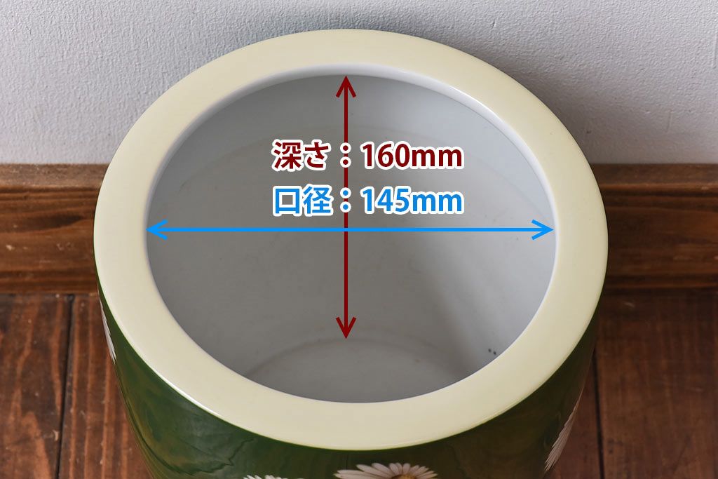 アンティーク雑貨　オールドノリタケ・則武(日陶) 緑地　白菊文様　小振りな壱型火鉢(手あぶり、鉢カバー)