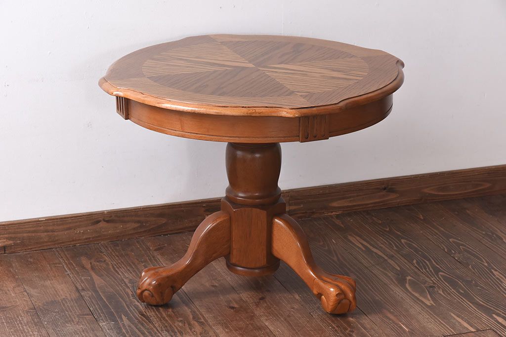 中古　イギリス家具　木目が美しいコーヒーテーブル(ラウンドテーブル、サイドテーブル)