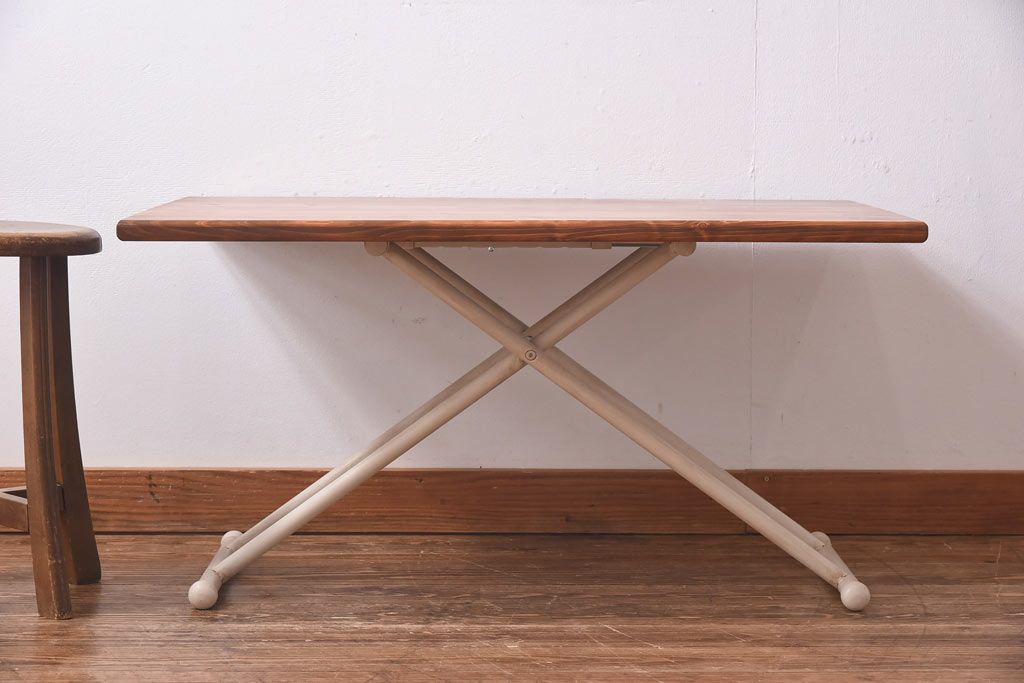 ラフジュ工房オリジナル　ヒノキ材　リフティングテーブル(サイドテーブル、センターテーブル、作業台)(2)