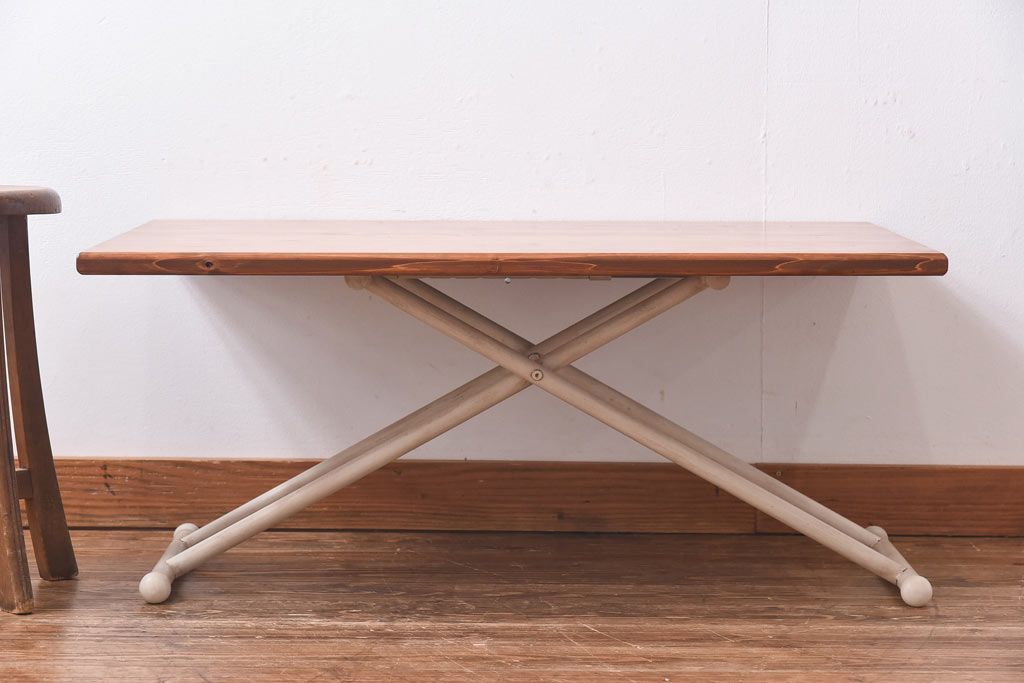 ラフジュ工房オリジナル　ヒノキ材　リフティングテーブル(サイドテーブル、センターテーブル、作業台)