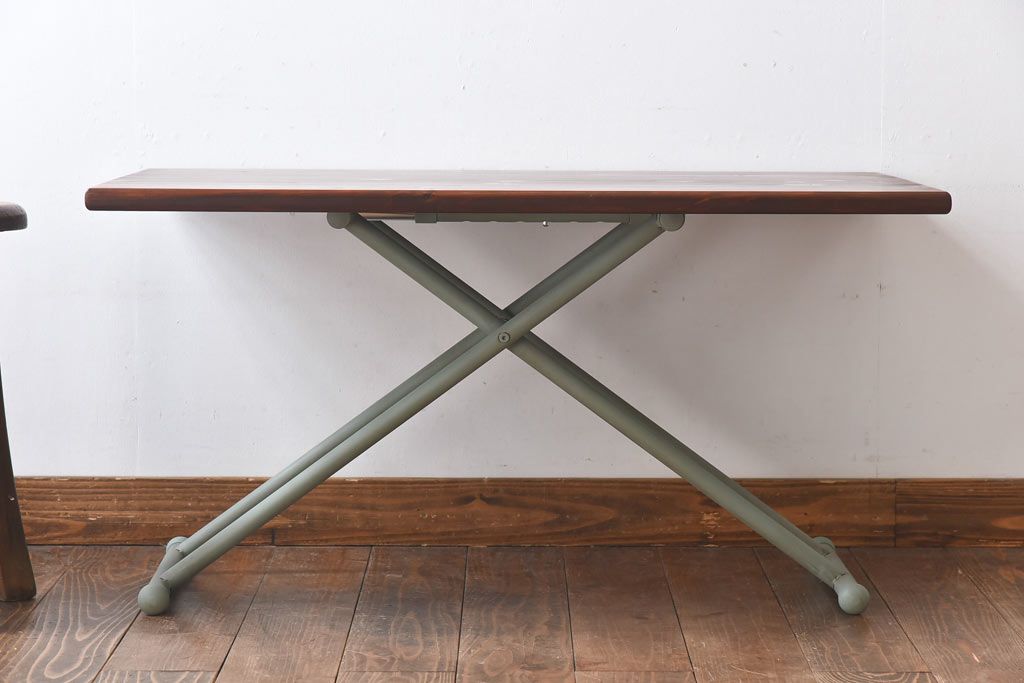 ラフジュ工房オリジナル　ヒノキ材　昇降式リビングテーブル(リフティングテーブル、サイドテーブル、センターテーブル、作業台)(1)