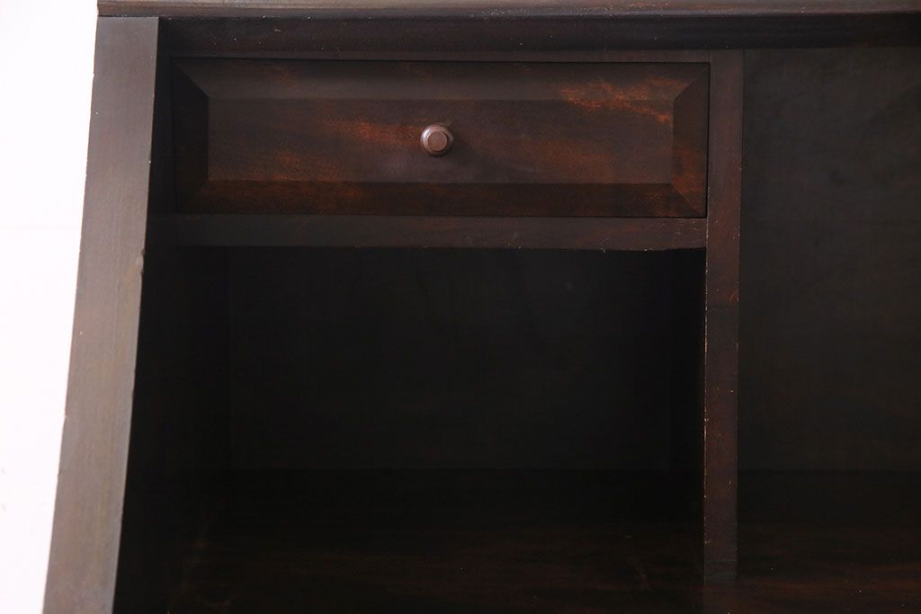 中古　松本民芸家具　シックな雰囲気漂うT型ライティングビューロー(簿記机、在宅ワーク、在宅用ワークデスク)(定価約31万円)(1)