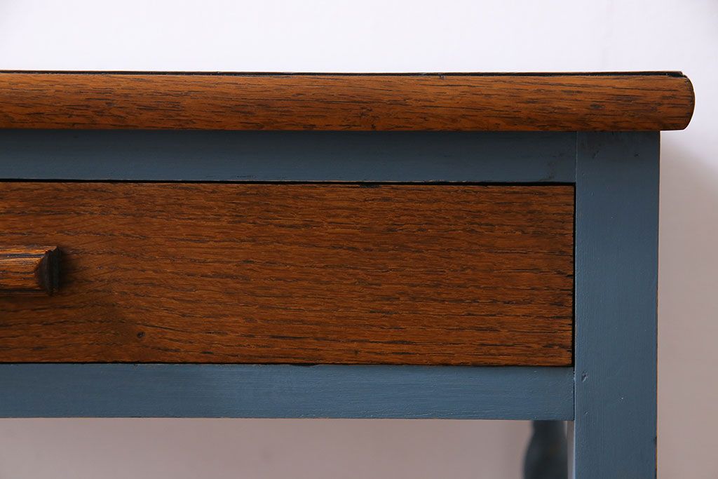 アンティーク雑貨　ペイント家具　オーク材　シャビーシックなサイドテーブル(カフェテーブル、花台)