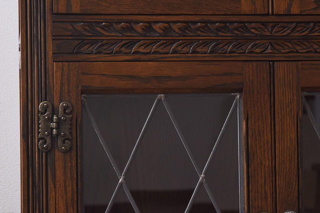中古　イギリス　old charm(オールドチャーム) ステンドグラスが気品を漂わせるブックシェルフ(本箱、飾り棚)