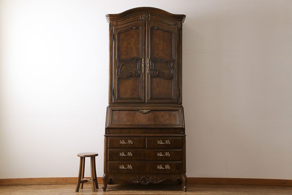 中古　DREXEL HERITAGE(ドレクセルヘリテイジ)　Old World(オールドワールド)　セクレタリー(ライティングビューロー、ワークデスク、在宅ワーク、在宅用、収納棚)(定価約226万円)(R-029290)