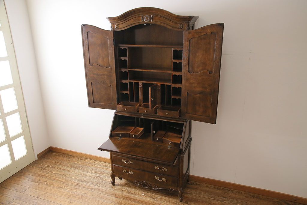 中古　DREXEL HERITAGE(ドレクセルヘリテイジ)　Old World(オールドワールド)　セクレタリー(ライティングビューロー、ワークデスク、在宅ワーク、在宅用、収納棚)(定価約226万円)(R-029290)